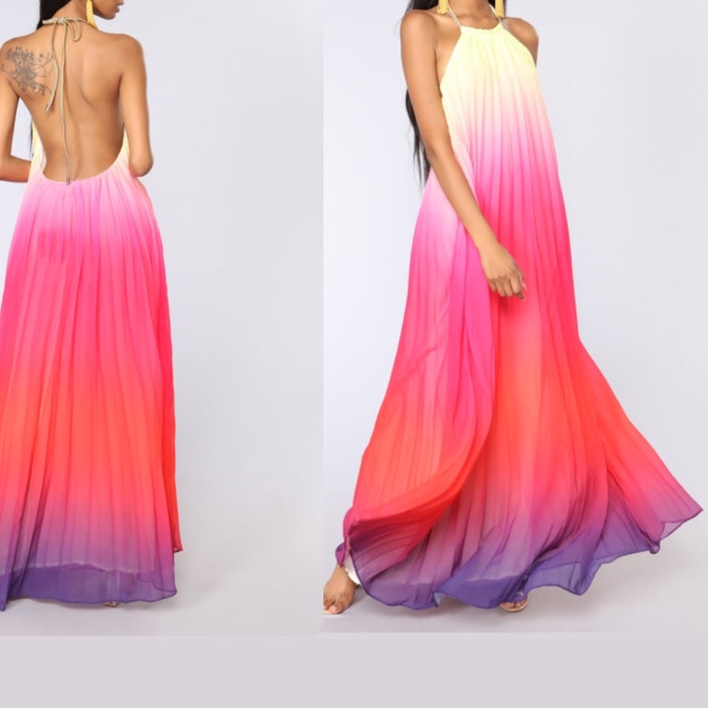 NWT Fashion Nova Sunset Ombre Dress in yellow, pink, red, purple Size Medium